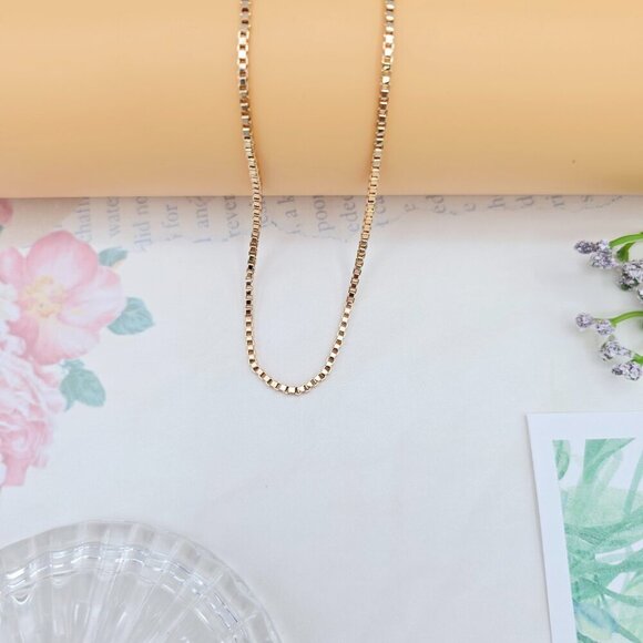 Rose Gold Flat Box Chain Necklace for Women - 45cm Elegant Style, XPNL0055 - Picture 4 of 12